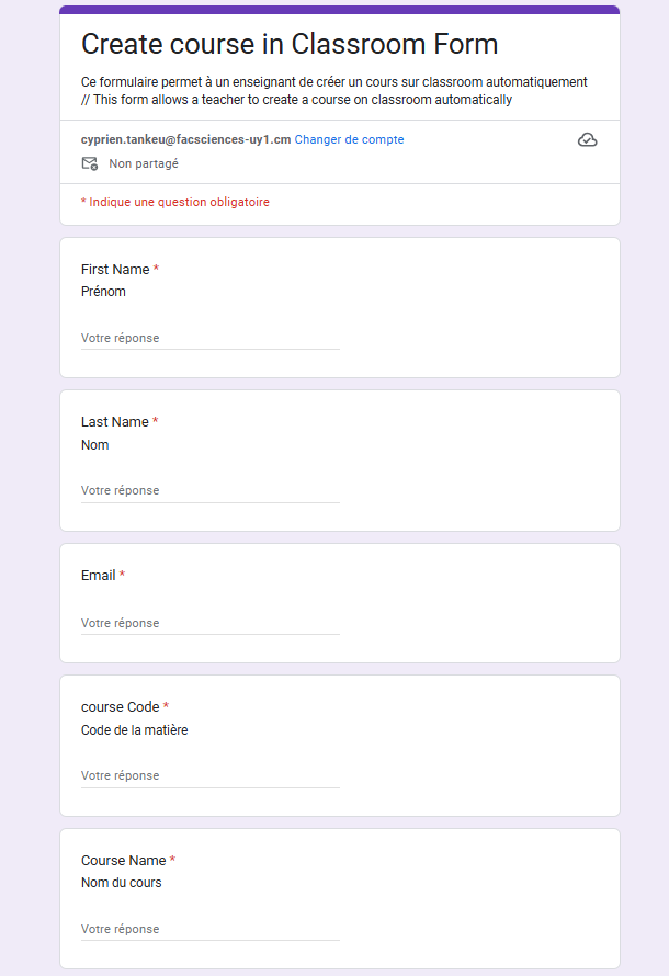 Capture #9 — Formulaire côté enseignant